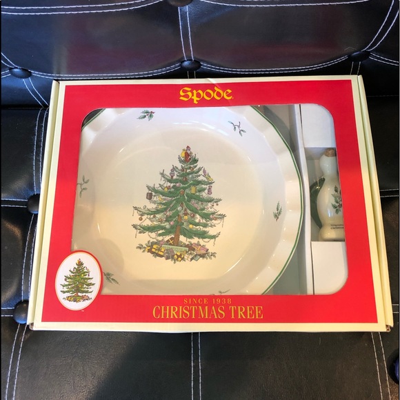SPODE CHRISTMAS TREE PIE PLATE BIRD VENT SET NWT